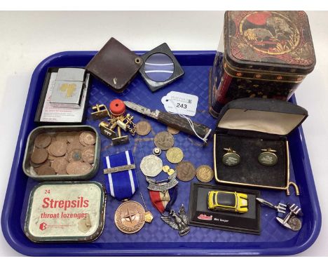 Wedgwood Green and White Jasperware Cufflinks, in original box, further cufflinks, coins, NATO Former Yugoslavia medallion on