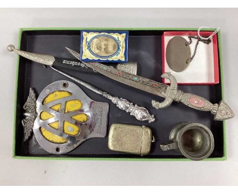 A Hallmarked Silver Handled Button Hook, a decanter style label engraved "Robert &amp; Freda Thanks from Hade Edge A.F.C. 25 