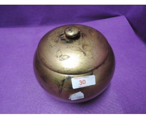 A Japan lacquer hand decorated with moth and butterfly lidded container or tea caddy