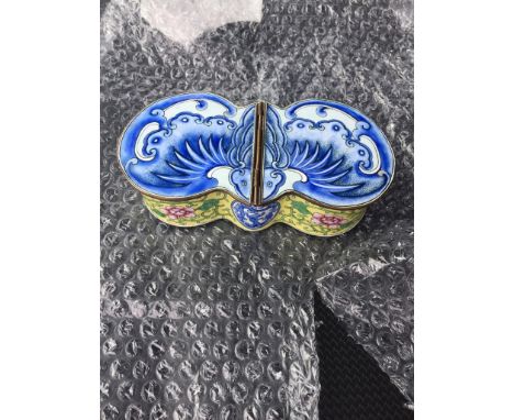 A Canton enamel double box of bat form. Chinese late 19th Century early 20th CenturyVERY GOOD CONDITION, NO CHIPS OR CRACKS