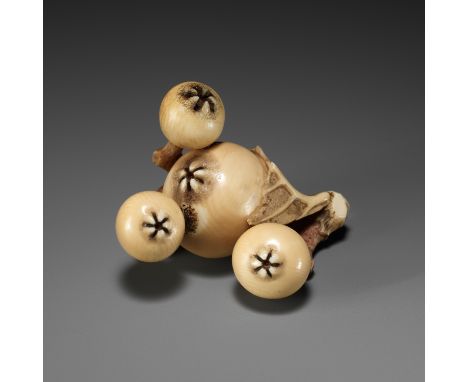 MITSUHIRO: A FINE IVORY NETSUKE OF A BIWA (LOQUAT)By Ohara Mitsuhiro (1810-1875), signed Mitsuhiro 光廣 with kakihanJapan, Osak