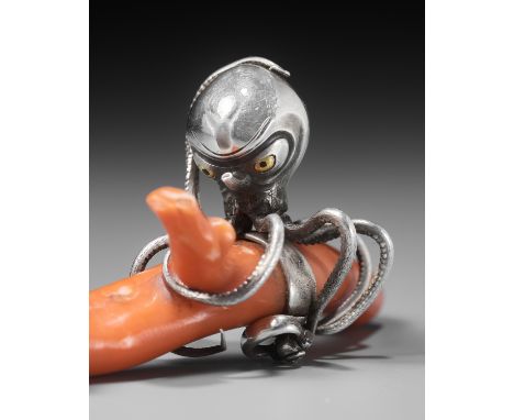 MINKOKU: A LARGE SILVER NETSUKE OF AN OCTOPUS GRASPING A PIECE OF CORALBy Minkoku, signed Minkoku 民国Japan, late 19th century,