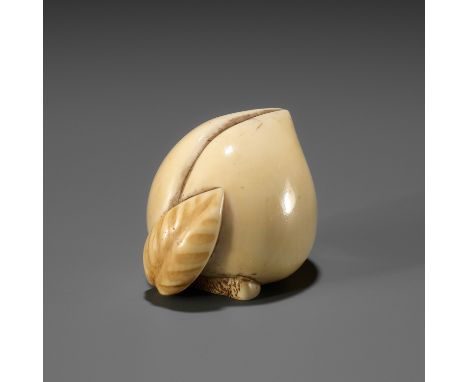 RANICHI: AN IVORY NETSUKE OF A PEACHBy Ranichi, signed Ranichi 蘭一Japan, Kyoto, first half of 19th century, Edo period (1615-1