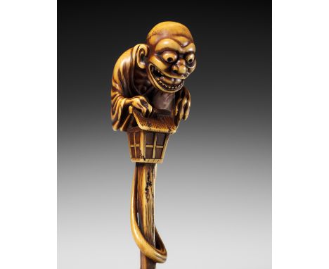 HIDEMASA: A SUPERB AND LARGE IVORY NETSUKE OF THE BAKEMONO MIKOSHI NYUDOBy Hidemasa I, signed Hidemasa 秀正Japan, 19th century,