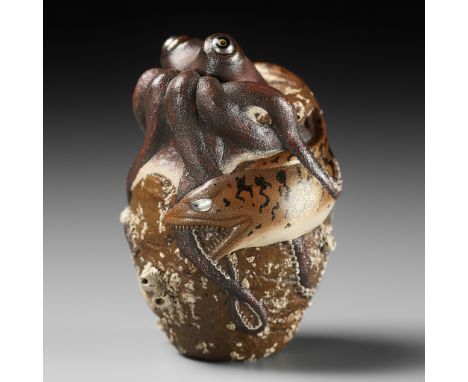 UNRYUAN: A SUPERB CONTEMPORARY LACQUER NETSUKE OF A TAKOTSUBO, OCTOPUS POTBy Kitamura Tatsuo (Unryuan, born 1952), signed Unr