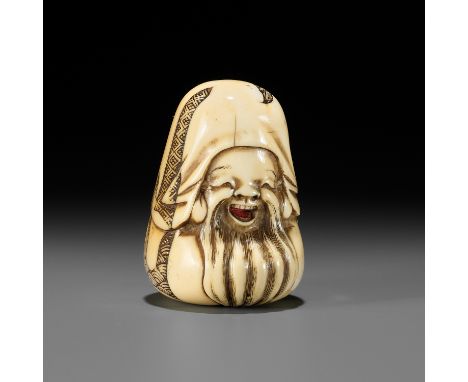 A FINE IVORY NETSUKE OF A JUROJIN DOLL, ATTRIBUTED TO HIDEMASAUnsigned, attributed to HidemasaJapan, Osaka, first half of 19t