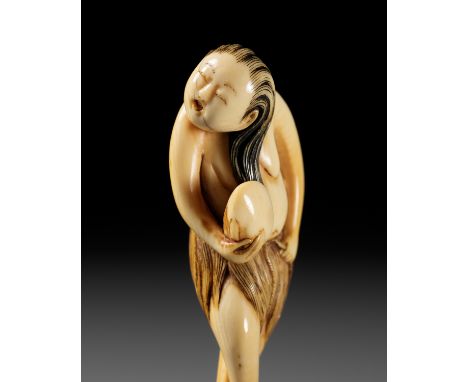 A SUPERB IVORY NETSUKE OF A DIVING GIRL, AMAUnsignedJapan, late 18th century, Edo period (1615-1868)Published: Ducros, Alain 