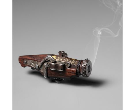 A RARE WOOD AND IRON NETSUKE OF A MINIATURE TANEGASHIMA TEPPO (RIFLE)UnsignedJapan, 19th century, Edo period (1615-1868)The m