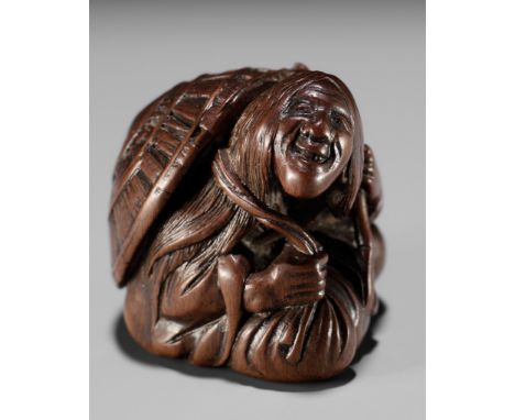 MASAHIRO: A WOOD NETSUKE OF SOTOBA KOMACHIBy Masahiro, signed Masahiro 正廣Japan, Nagoya, 19th century, Edo period (1615-1868)P