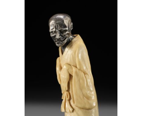A SILVER AND ANTLER NETSUKE OF A GHOST, YUREI, ATTRIBUTED TO GEORGES WEILAttributed to Georges Weil (b. 1938), unsignedEnglan