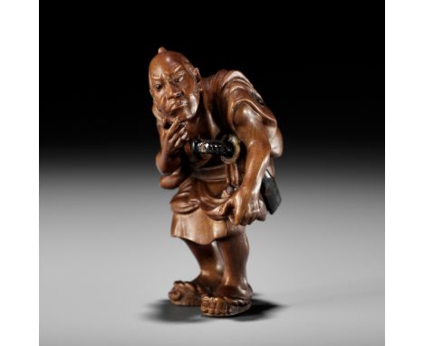 SEIHO: PENSIVE SAMURAIBy Katsuo Azuma (Seiho, 1936-2003), signed Seiho 声方Japan, Ibaraki prefecture, c. 1990Finely carved from