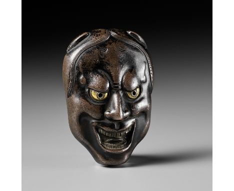 KATSURA NOBUHARU: A FINE AND RARE BRONZE MASK NETSUKE OF HANNYABy Katsura Nobuharu (1898-1979), signed Nobuharu 信春Japan, firs