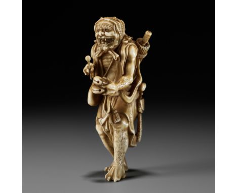 TOMOMASA: A FINE IVORY NETSUKE OF A REPENTANT ONIBy Tomomasa, signed Tomomasa 友正Japan, Edo/Tokyo, second half of 19th century