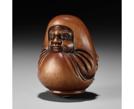 SHUMIN: A FINE INLAID WOOD NETSUKE OF A DARUMA DOLLBy Hara Shumin, signed Shumin 舟民Japan, Edo (Tokyo), mid-19th century, Edo 