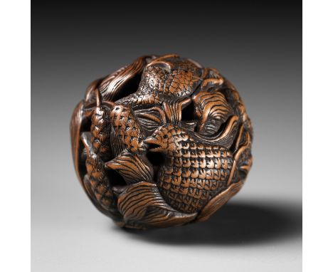 MASANAO: A FINE WOOD NETSUKE DEPICTING AN AUTUMNAL SCENE OF QUAILS AND MILLETBy a member of the Masanao family, signed Masana