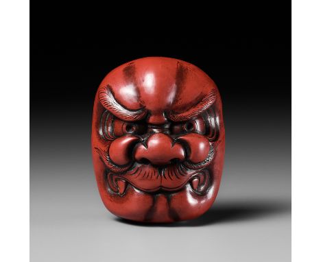 HOMIN: A FINE TSUISHU LACQUER MASK NETSUKE OF AN ONIBy Homin, signed Homin 宝民Japan, Tokyo, late 19th century, Meiji period (1