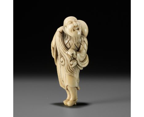 AN IVORY NETSUKE OF CHOKARO SENNINUnsignedJapan, 18th century, Edo period (1615-1868)Boldly carved as Chokaro sennin standing
