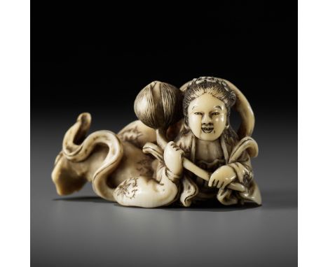 MINKOKU III: A FINE IVORY NETSUKE OF A TENNINBy Shuyusai Minkoku (Minkoku III), signed Minkoku 民谷Japan, Edo (Tokyo), mid-19th