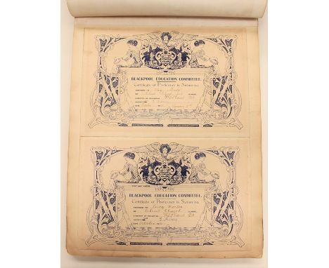 Lucy Morton: A book containing 'Swimming Certificates won by Miss Lucy Morton', comprising certificates from Morton's swimmin
