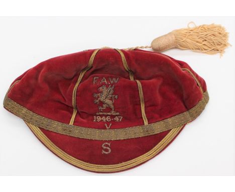 Ray Lambert: A 1946-47 Wales full International Cap, awarded to Ray Lambert, stitched 'F.A.W. 1946-47 v S', believed to be La