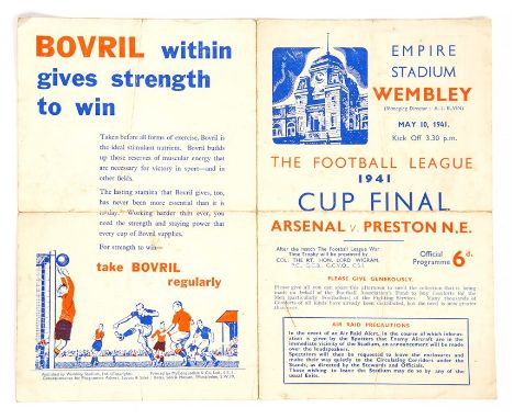 Football League Cup: An Arsenal v. Preston North End, Football League Cup Final 1941 programme, 10th May 1941, played at Wemb