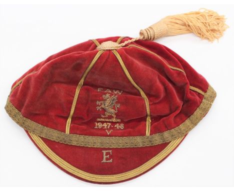Ray Lambert: A 1947-48 Wales full International Cap, awarded to Ray Lambert, stitched 'F.A.W. 1947-48 v E', awarded for his a