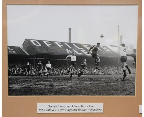 Derby County: A framed and glazed black and white photograph of Derby County v. Bolton Wanderers, New Years Eve 1966, playing