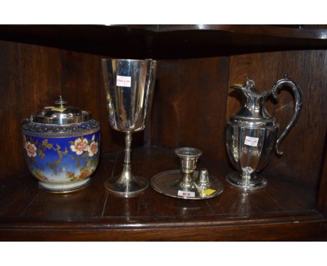 A Carlton Ware EPNS mounted biscuit barrel; together with three other plated items. 