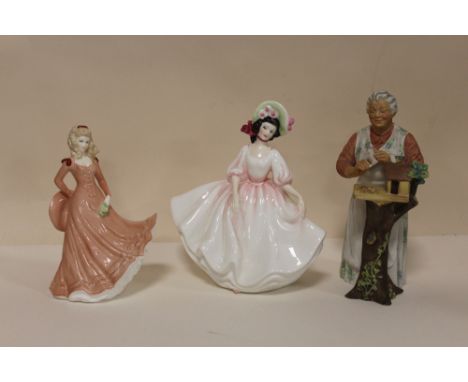 TWO ROYAL DOULTON FIGURES 'SUNDAY BEST' HN2698 AND 'GOOD MORNING' HN2671 TOGETHER WITH A ROYAL WORCESTER 'OCTOBER' FIGURE (3)
