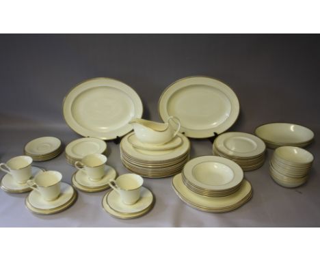 A LARGE COLLECTION OF ROYAL DOULTON ROMANCE COLLECTION 'HEATHER' PATTERN TEA AND DINNERWARE, comprising 4 cups, 8 saucers,3 c