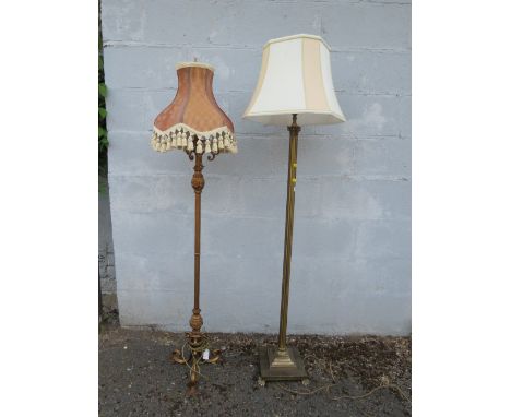A MODERN CORINTHIAN COLUMN STYLE STANDARD LAMP WITH SHADE TOGETHER WITH ANOTHER EXAMPLE (2)