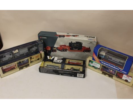A TRAY OF BOXED DIE CAST MODEL TOY CARS AND VEHICLES TO INCLUDE CORGI CLASSICS HEAVY HAULAGE, MATCHBOX, DAYS GONE BY ETC. (19