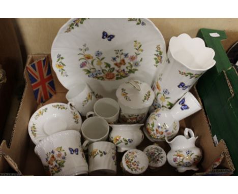 A SMALL TRAY OF AYNSLEY COTTAGE GARDEN CERAMICS TO INCLUDE COFFEE CUPS AND SAUCERS