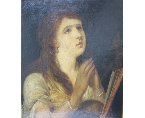 ENGLISH SCHOOL (XIX).  Portrait of a lady, oil on board, gilt framed 48 x 40 cm