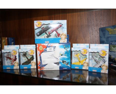 FIVE BOXED LLEDO PIONEERS OF AVIATION DIE CAST MODEL PLANES TOGETHER WITH A CORGI 'THE AVIATION ARCHIVE' BATTLE OF BRITAIN SP