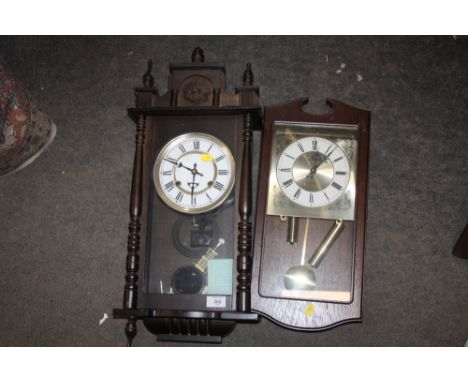 TWO VINTAGE WOODEN WALL CLOCKS