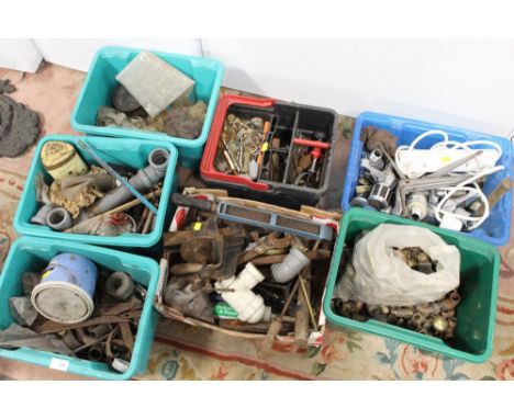 SEVEN BOXES OF PIPE FITTINGS AND PARTS ETC