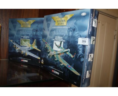 TWO BOXED CORGI 'THE AVIATION ARCHIVE' MILITARY DIE CAST MODEL PLANES, AVRO LANCASTER AND FLYING FORTRESS