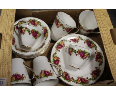 TWO BOXES OF ARGYLE ROSE PATTERN CUPS AND SAUCERS ETC.