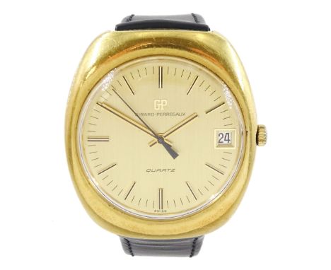 Girard-Perregaux gentleman's 18ct gold quartz wristwatch, Ref. 9444, gilt dial with baton hour markers and date aperture, sta