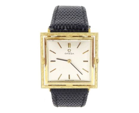 Omega ladies 14ct gold gold manual wind wristwatch, Ref. D6650, Cal. 620, square silvered dial with baton hour markers, stamp