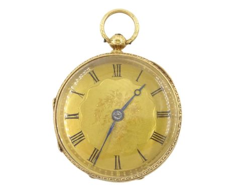 Victorian 18ct gold lever pocket watch by James Scott, 4 Market Place, Hull, No. 7376, gilt dial with Roman numerals, case ma