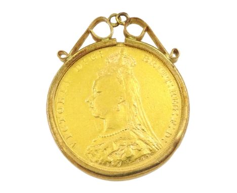 Queen Victoria 1889 gold full sovereign coin, loose mounted in 9ct gold pendantCondition Report:Approx 9.1gm