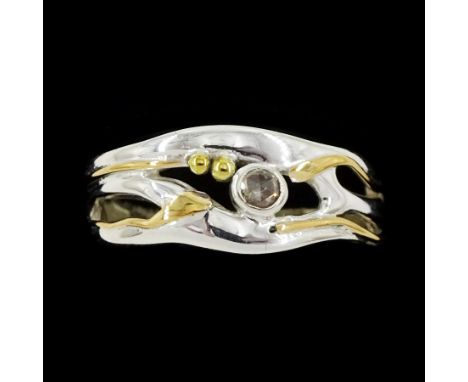 Silver and 14ct gold wire single stone diamond ring, stamped 925Condition Report:Size N, max depth= 8mm