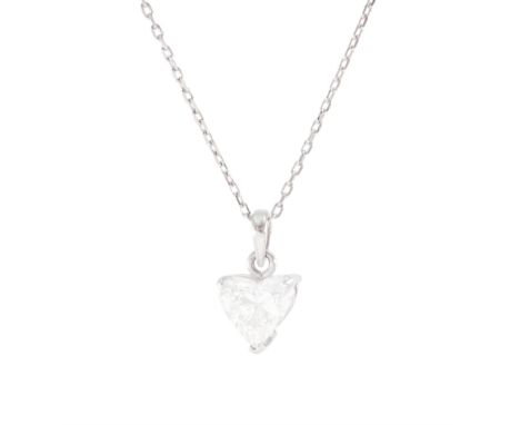 18ct white gold single stone heart cut diamond pendant necklace, diamond approx 1.40 caratCondition Report:Approx 2.5gm, pend