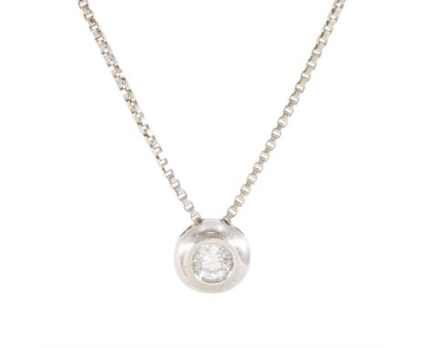 18ct white gold round bezel set, single stone round brilliant cut diamond pendant necklace, diamond approx 0.30 caratConditio