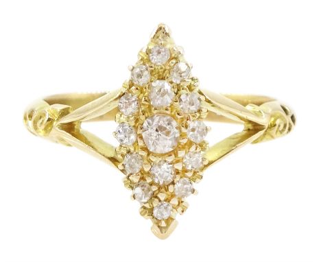 Edwardian 18ct gold old cut diamond, marquise shaped ring, Chester 1906Condition Report:Approx 3gm, size L-M, overall good co