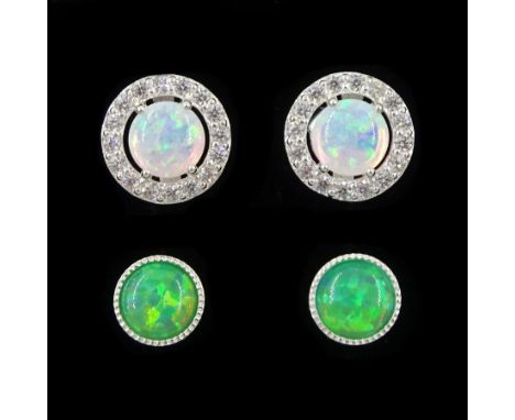 Two pairs of silver opal stud earringsCondition Report:Max diameter = 8.5mm, good condition