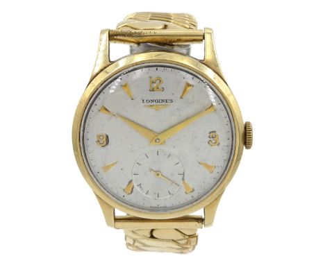 Longines gentleman's 9ct gold manual wind presentation wristwatch Cal. 1268Z, serial No. 11270399, Birmingham 1961, on expand