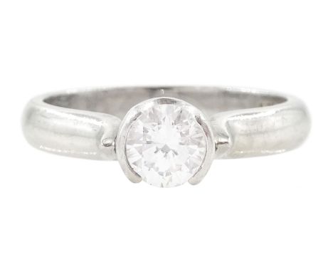 Platinum tension set, single stone round brilliant cut diamond ring, stamped, diamond approx 0.50 caratCondition Report:Appro